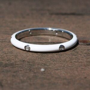 New White Rainbow Enamel Band, Sterling Silver Stacking Ring
